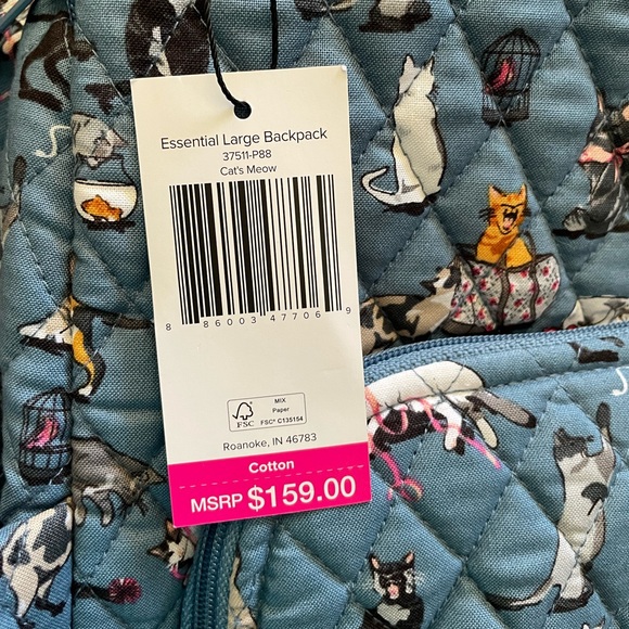 Vera Bradley Large Essential Backpack Cats Meow NWT - Picture 1 of 5